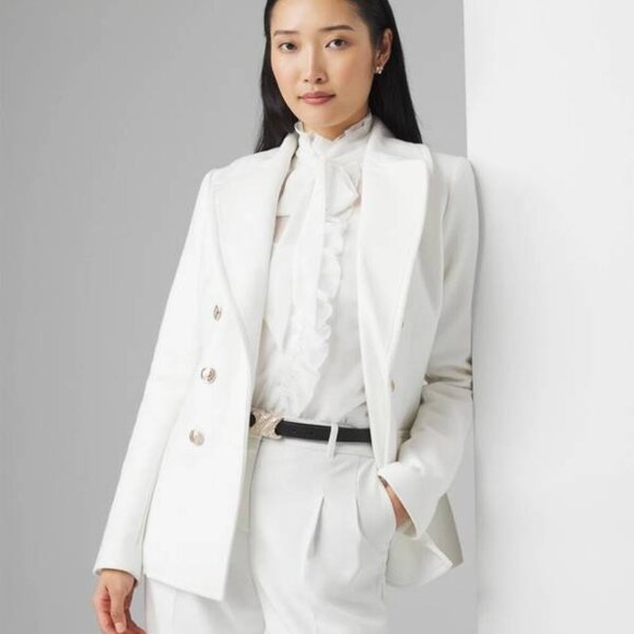 NEW WHBM Women's Double-Breasted Peacoat Blazer Ecru White Size S